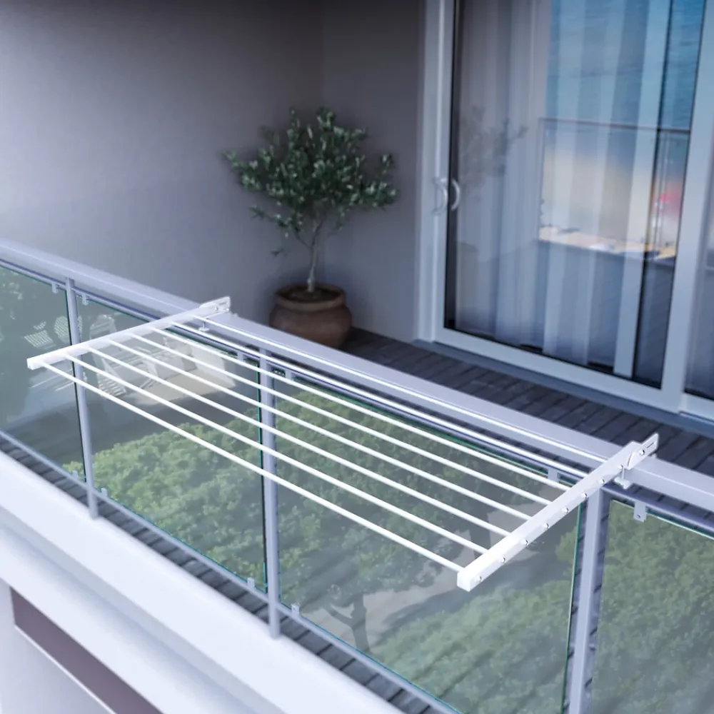 Etendoir À Linge|Foxydry Système rabattable blanc pour rambarde 118x63x8 cm Duo