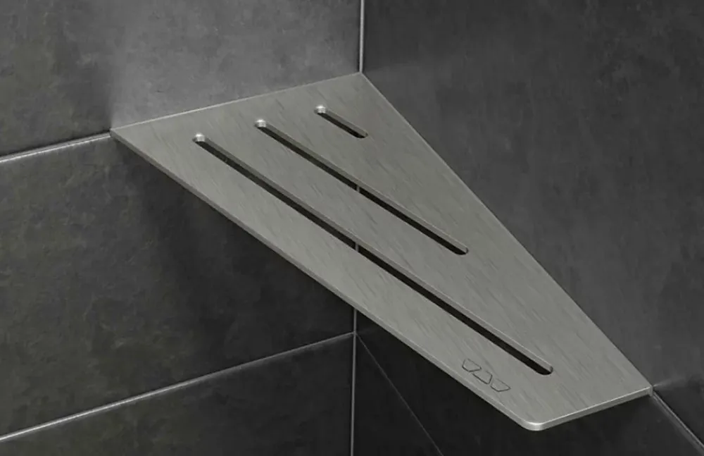 Schluter Tablette murale de douche SHELF- E- S3 - CURVE - aluminium structuré Blanc mat - 62 x 295 x 154 mm