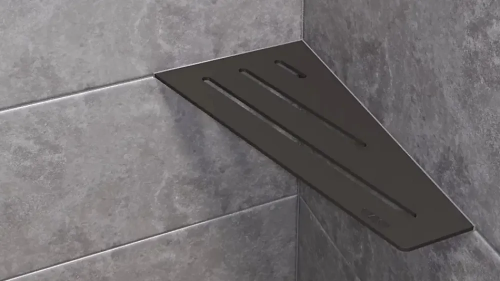 Schluter Tablette murale de douche SHELF- E- S3 - CURVE - aluminium structuré Blanc mat - 62 x 295 x 154 mm