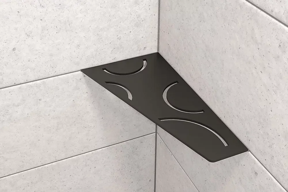 Schluter Tablette murale de douche SHELF- E- S3 - CURVE - aluminium structuré Blanc mat - 62 x 295 x 154 mm