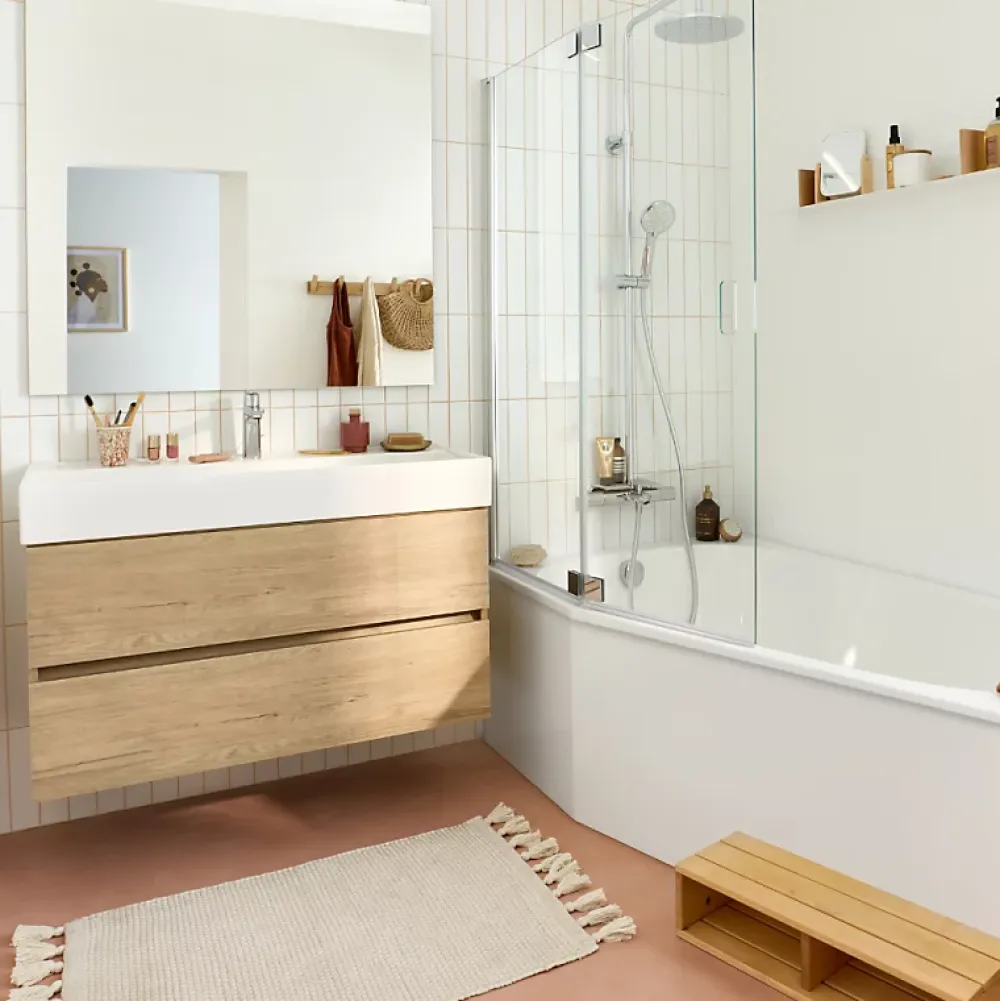 Jacob Delafon Tablier bain douche Bastille installation en niche blanc brillant