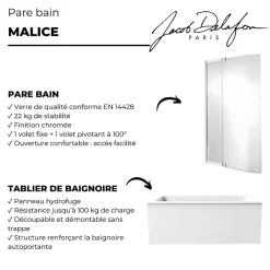 Jacob Delafon Tablier frontal baignoire rectangulaire + pare bain, blanc brillant Installation en niche
