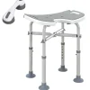 Homcom Tabouret de douche - siège de douche avec barre d'appui ventouse - hauteur réglable - alu HDPE gris blanc