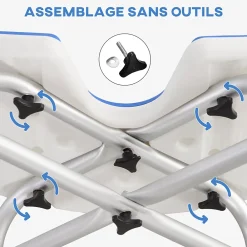 Homcom Tabouret de douche - siège de douche avec barre d'appui ventouse - hauteur réglable - alu HDPE bleu blanc