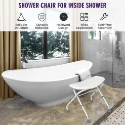 Siège De Douche|Giantex Tabouret de Douche, Banc de Douche avec Poignées, Charge 150 kg, pour Personnes Âgées, Handicapées, Enceintes, Blanc