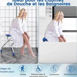 Giantex Tabouret de Douche, Banc de Douche avec Poignées, Charge 150 kg, pour Personnes Âgées, Handicapées, Enceintes, Bleu