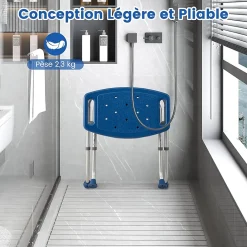 Giantex Tabouret de Douche, Banc de Douche avec Poignées, Charge 150 kg, pour Personnes Âgées, Handicapées, Enceintes, Bleu