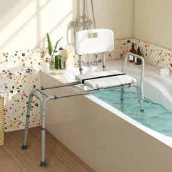 Giantex Tabouret de Douche Coulissant, Banc de Douche Autonomie Hauteur Réglable, Personnes Handicapées Âgées,Charge 160KG