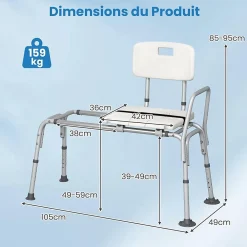 Giantex Tabouret de Douche Coulissant, Banc de Douche Autonomie Hauteur Réglable, Personnes Handicapées Âgées,Charge 160KG