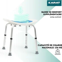 Floordirekt Tabouret de douche et de bain Noah Réglable en hauteur Facile à  nettoyer Pieds en caoutchouc antidérapant jusqu'à  136 kg