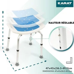 Floordirekt Tabouret de douche et de bain Noah Réglable en hauteur Facile à  nettoyer Pieds en caoutchouc antidérapant jusqu'à  136 kg
