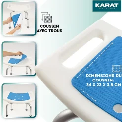 Floordirekt Tabouret de douche et de bain Noah Réglable en hauteur Facile à  nettoyer Pieds en caoutchouc antidérapant jusqu'à  136 kg