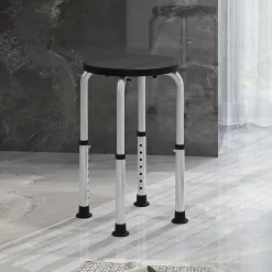 Homcom Tabouret de douche réglable en hauteur siège de douche ergonomique pieds antidérapants charge max. 136 Kg alu HDPE noir