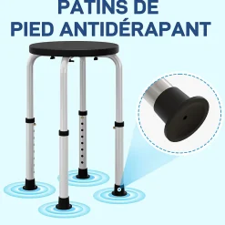 Homcom Tabouret de douche réglable en hauteur siège de douche ergonomique pieds antidérapants charge max. 136 Kg alu HDPE noir