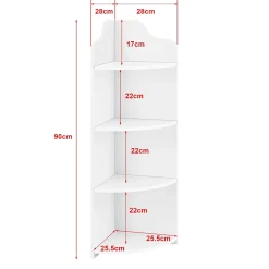 Etagère Salle De Bains|[En.Casa] Étagère Angle Bjurholm pour Salle de Bain à 4 Niveaux 90 x 28 x 28 cm Blanc en.casa
