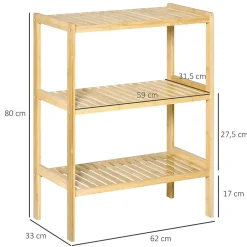 Etagère Salle De Bains|ProximaX Étagère autoportante 3 niveaux en bambou, meuble rangement salle de bain, cuisine, salon ou couloir, finition naturelle