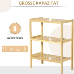 Etagère Salle De Bains|ProximaX Étagère autoportante 3 niveaux en bambou, meuble rangement salle de bain, cuisine, salon ou couloir, finition naturelle