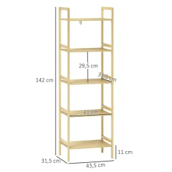 Etagère Salle De Bains|ProximaX Étagère autoportante salle de bain 5 niveaux en bambou, étagères réglables, meuble rangement salon ou cuisine 43,5x31,5x142 cm