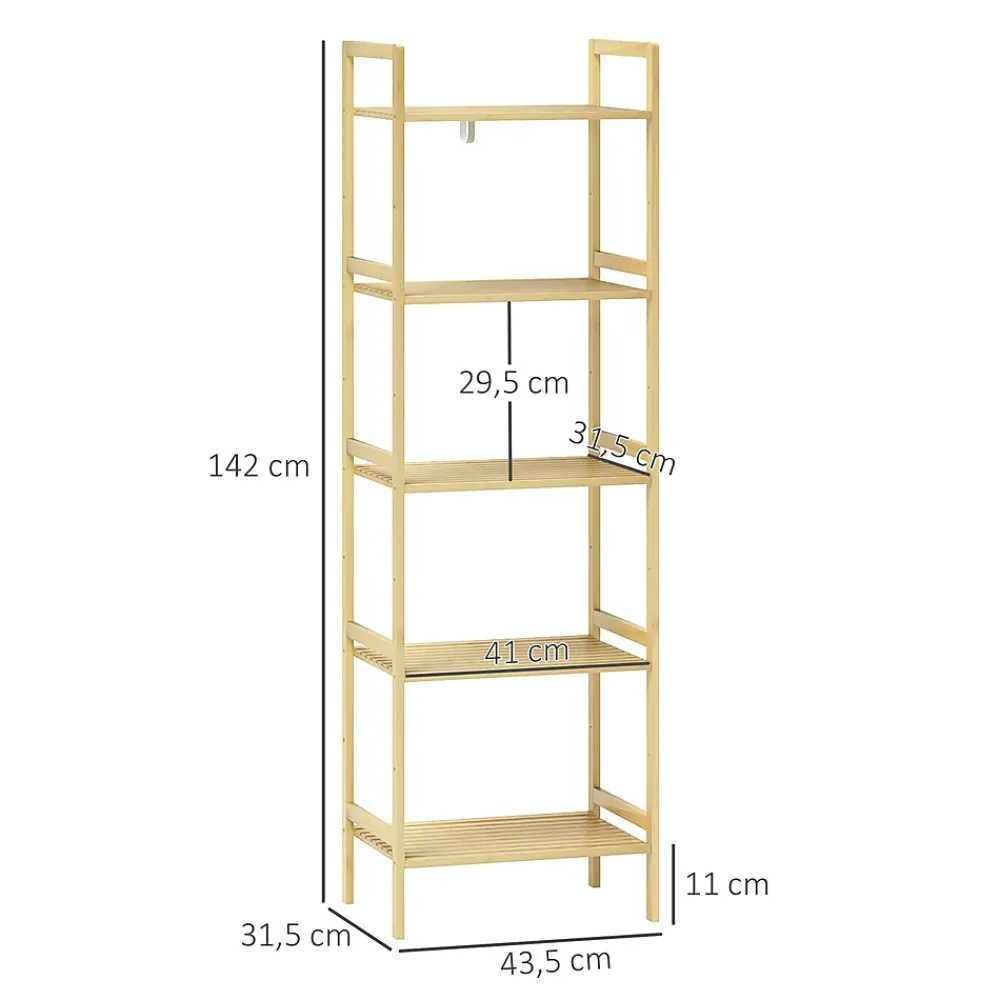 Etagère Salle De Bains|ProximaX Étagère autoportante salle de bain 5 niveaux en bambou, étagères réglables, meuble rangement salon ou cuisine 43,5x31,5x142 cm