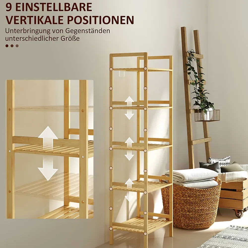 Etagère Salle De Bains|ProximaX Étagère autoportante salle de bain 5 niveaux en bambou, étagères réglables, meuble rangement salon ou cuisine 43,5x31,5x142 cm