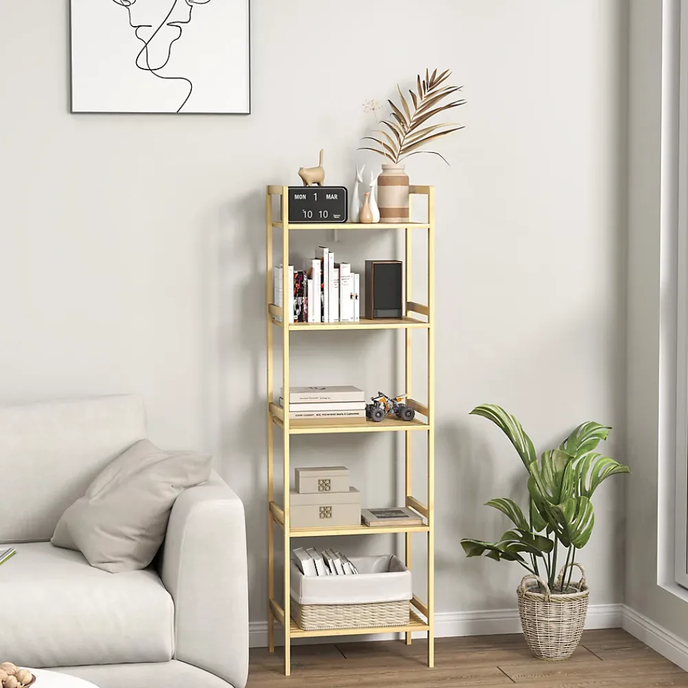 Etagère Salle De Bains|ProximaX Étagère autoportante salle de bain 5 niveaux en bambou, étagères réglables, meuble rangement salon ou cuisine 43,5x31,5x142 cm