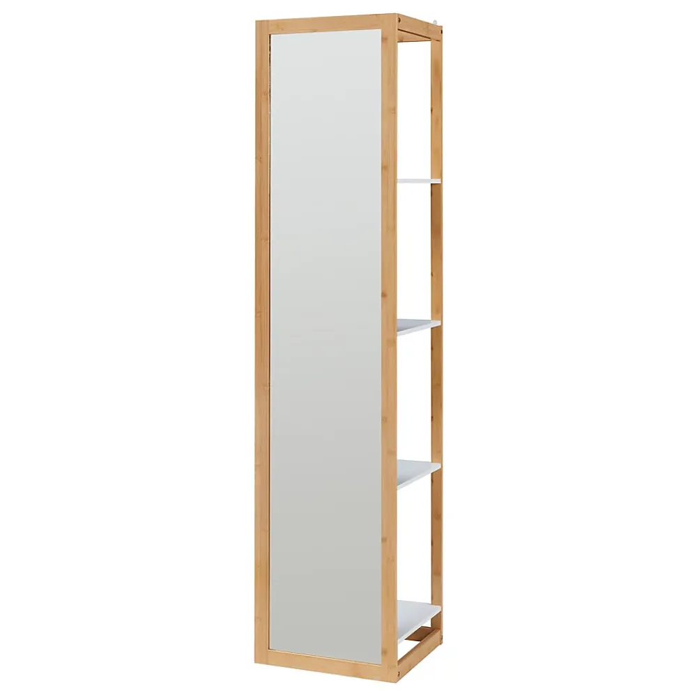 Colonne De Salle De Bains|[En.Casa] Étagère avec miroir intégré As bambou 170 x 40 x 35 cm naturel blanc