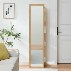 Colonne De Salle De Bains|[En.Casa] Étagère avec miroir intégré As bambou 170 x 40 x 35 cm naturel blanc