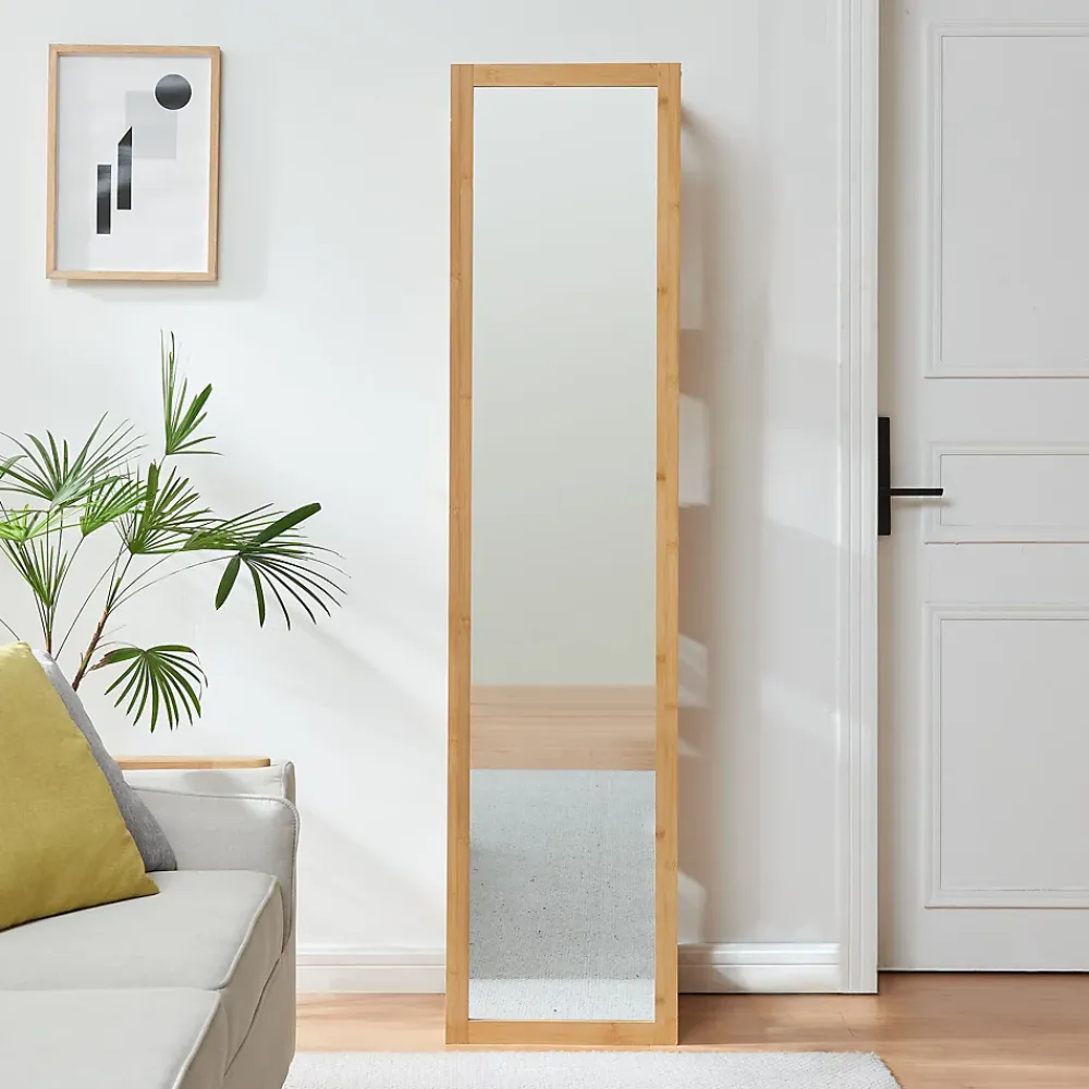 Colonne De Salle De Bains|[En.Casa] Étagère avec miroir intégré As bambou 170 x 40 x 35 cm naturel blanc