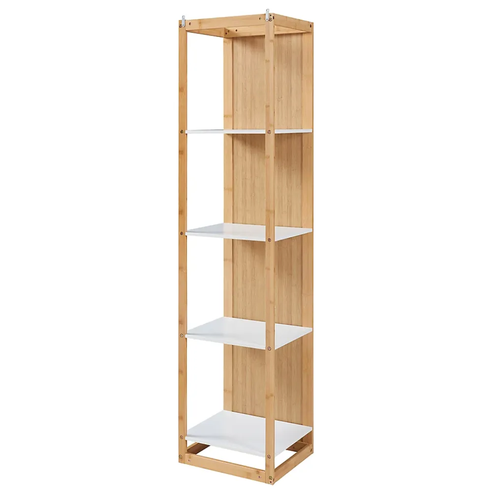 Colonne De Salle De Bains|[En.Casa] Étagère avec miroir intégré As bambou 170 x 40 x 35 cm naturel blanc