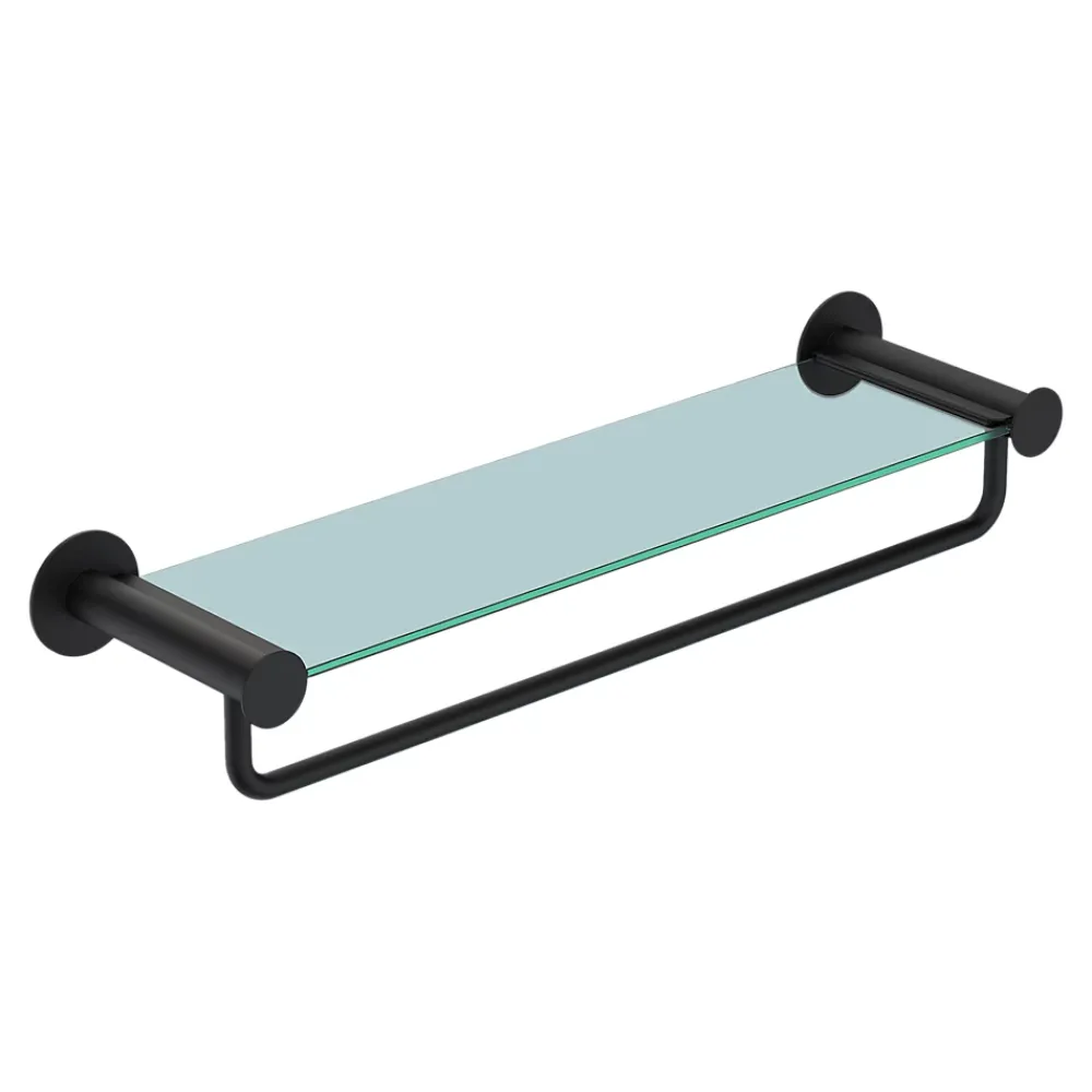 GoodHome Étagère avec porte-serviettes en verre et acier inoxydable noir H.40 cm Cavally