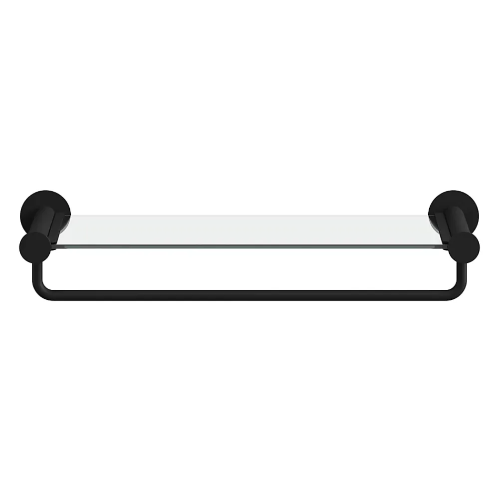 GoodHome Étagère avec porte-serviettes en verre et acier inoxydable noir H.40 cm Cavally