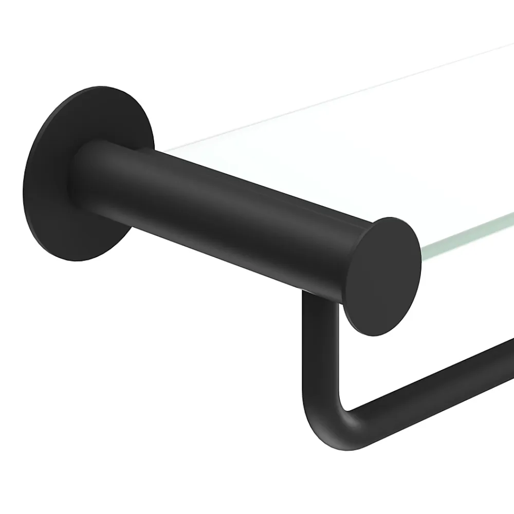 GoodHome Étagère avec porte-serviettes en verre et acier inoxydable noir H.40 cm Cavally