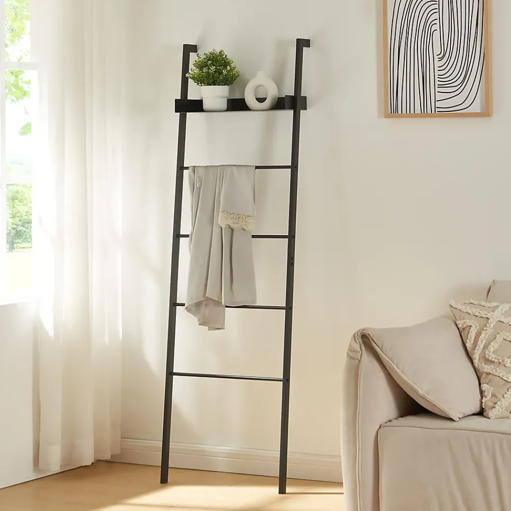 [En.Casa] Étagère échelle Oeksnes acier 160 x 50 x 28 cm noir en.casa