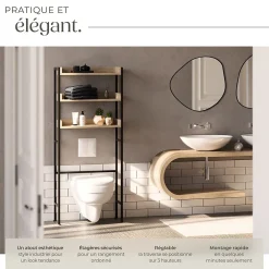 Colonne De Salle De Bains|Tectake Étagère de salle de bain avec 3 étagères Style industriel Bois clair
