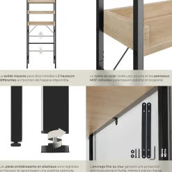 Colonne De Salle De Bains|Tectake Étagère de salle de bain avec 3 étagères Style industriel Bois clair