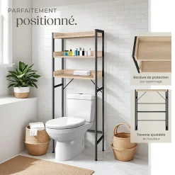 Colonne De Salle De Bains|Tectake Étagère de salle de bain avec 3 étagères Style industriel Bois clair