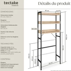 Colonne De Salle De Bains|Tectake Étagère de salle de bain avec 3 étagères Style industriel Bois clair