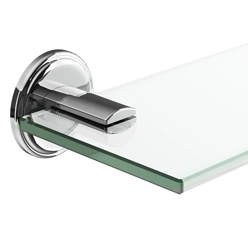 Etagère Salle De Bains|GoodHome Étagère de salle de bain en verre et acier inoxydable chromé H.40 cm Endell