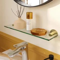 Etagère Salle De Bains|GoodHome Étagère de salle de bain en verre et acier inoxydable or H.40 cm Cavally