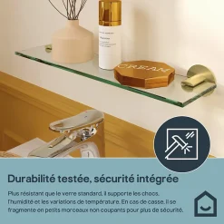 Etagère Salle De Bains|GoodHome Étagère de salle de bain en verre et acier inoxydable or H.40 cm Cavally