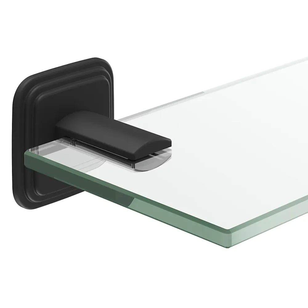 GoodHome Étagère de salle de bain en verre et acier inoxydable noir H.40 cm Teesta