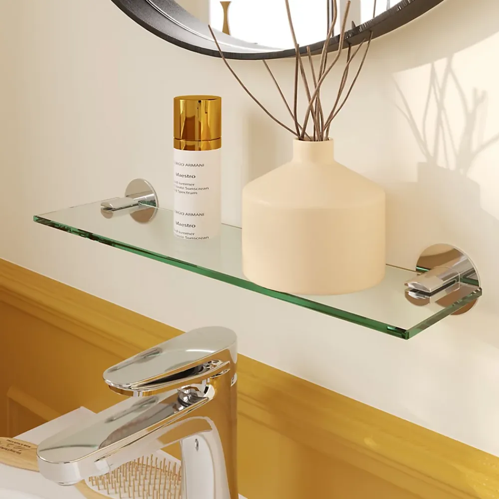 GoodHome Étagère de salle de bain en verre et acier inoxydable chromé H.40 cm Cavally