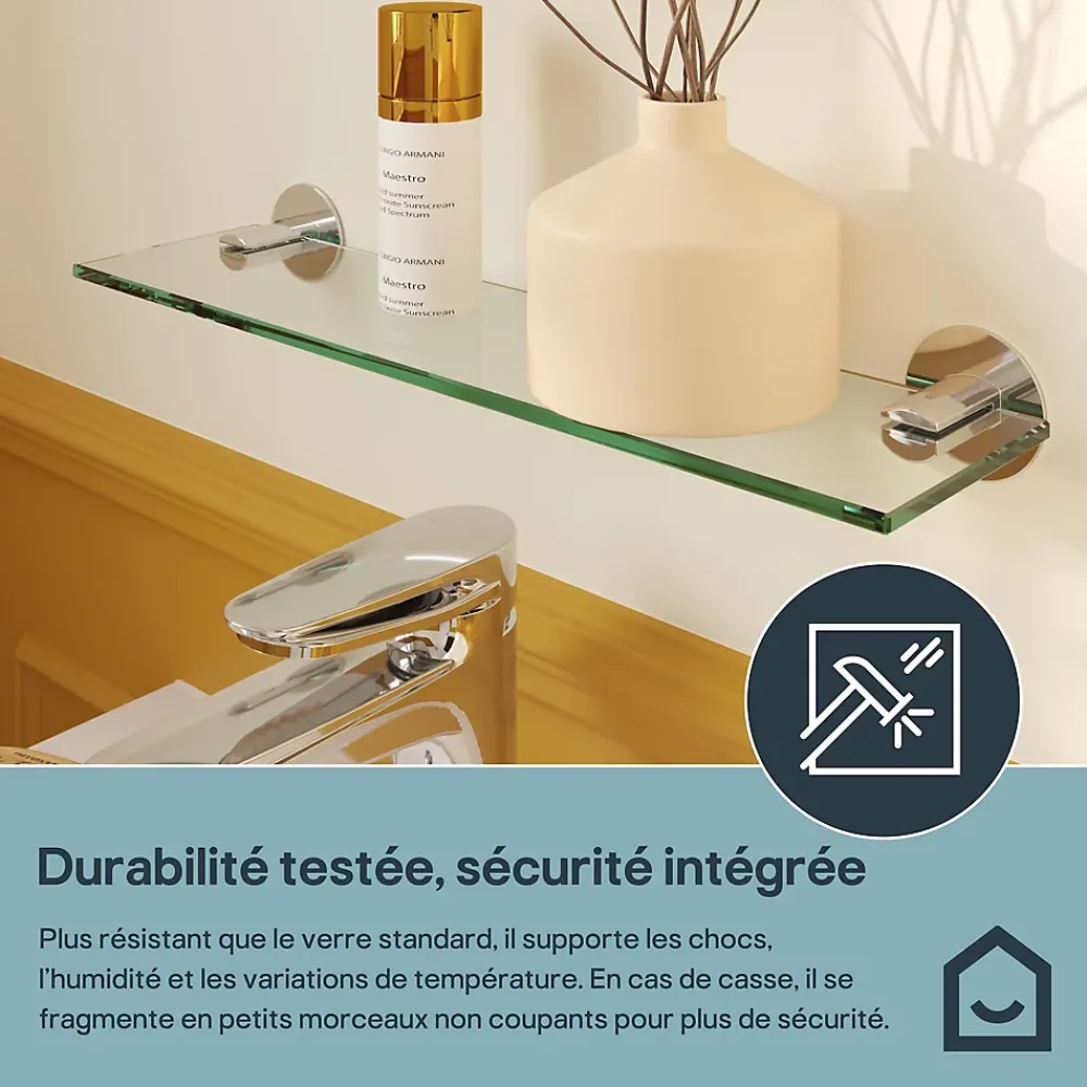 GoodHome Étagère de salle de bain en verre et acier inoxydable chromé H.40 cm Cavally