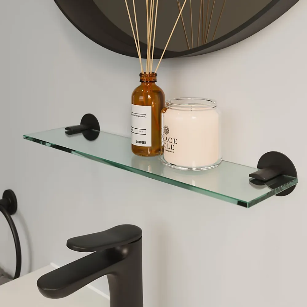 Etagère Salle De Bains|GoodHome Étagère de salle de bain en verre et acier inoxydable noir H.40 cm Cavally