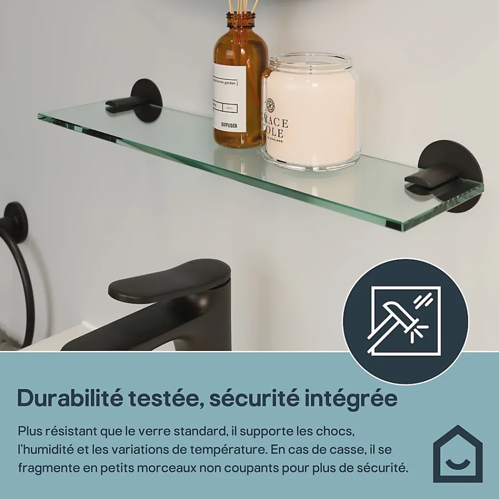 Etagère Salle De Bains|GoodHome Étagère de salle de bain en verre et acier inoxydable noir H.40 cm Cavally