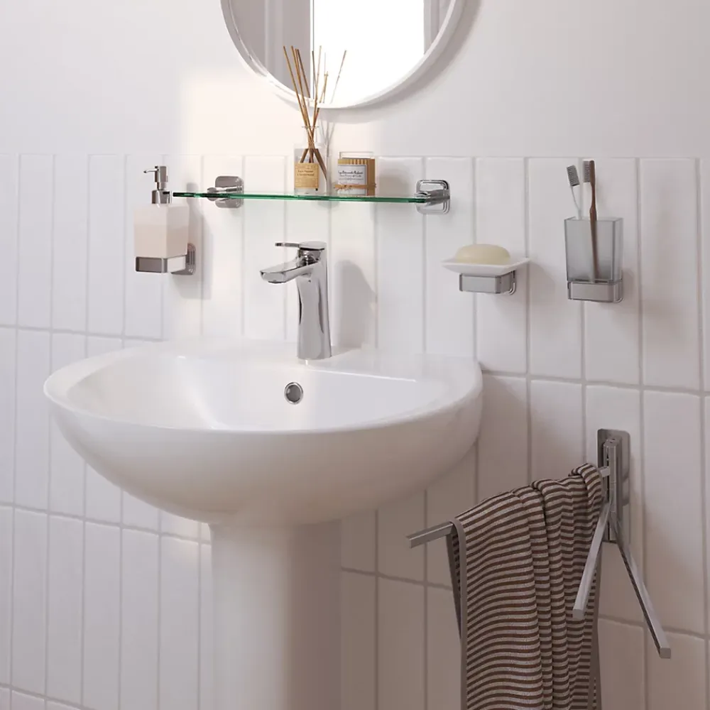 Etagère Salle De Bains|GoodHome Étagère de salle de bain en verre et acier inoxydable chromé H.40 cm Teesta