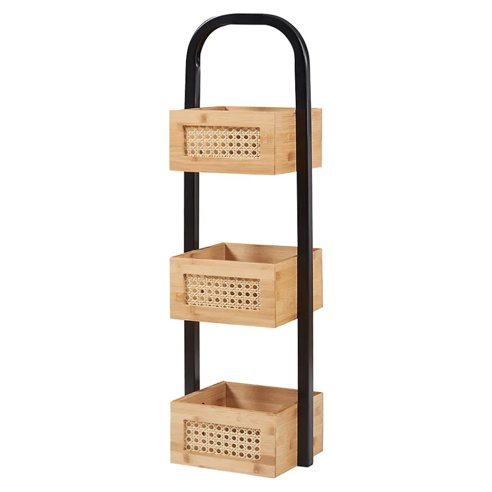 [En.Casa] Étagère de salle de bain Tervola 73x23x18,5cm noir naturel aspect rotin en.casa