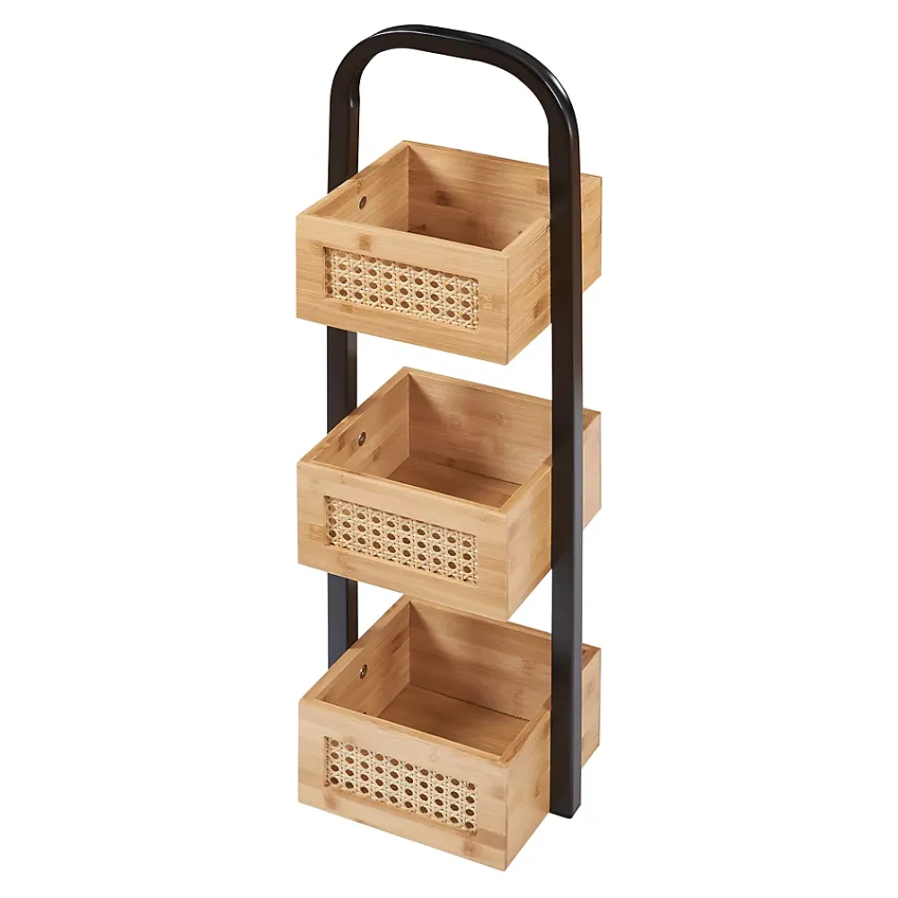 [En.Casa] Étagère de salle de bain Tervola 73x23x18,5cm noir naturel aspect rotin en.casa