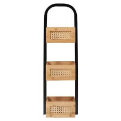 [En.Casa] Étagère de salle de bain Tervola 73x23x18,5cm noir naturel aspect rotin en.casa