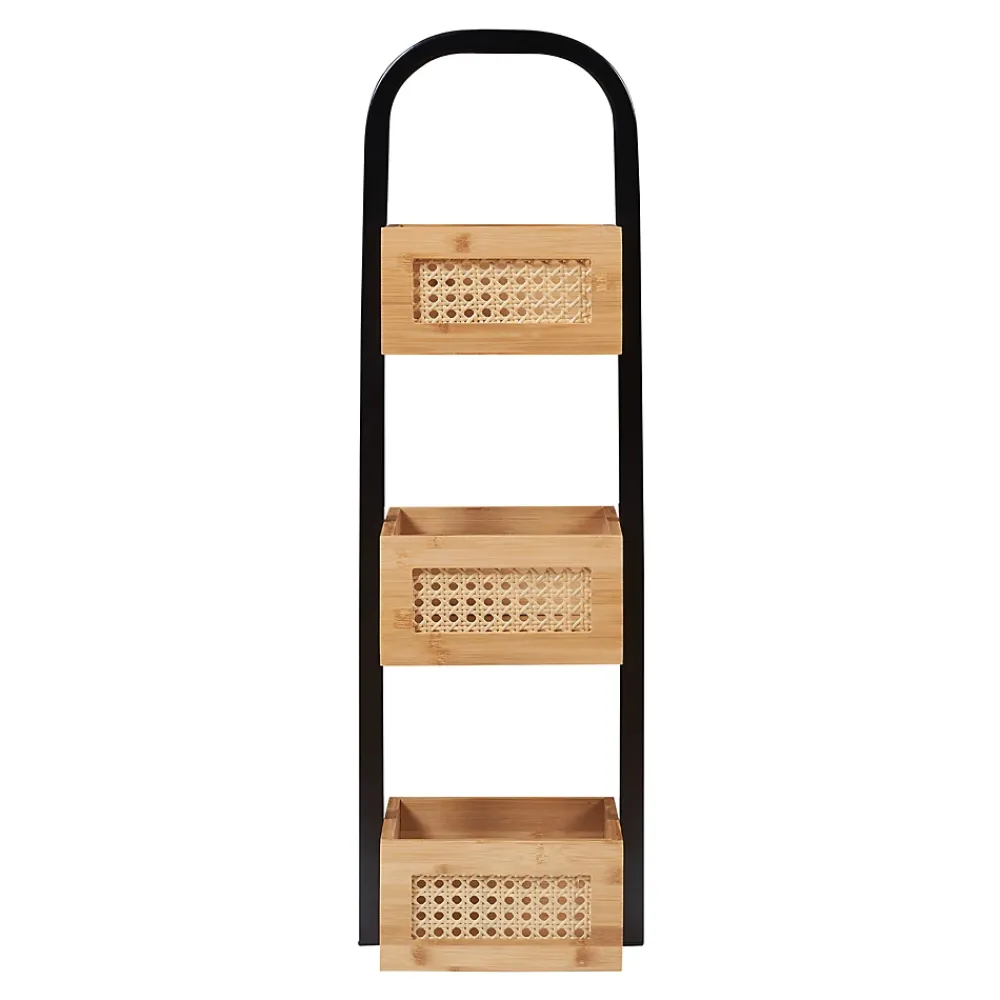 [En.Casa] Étagère de salle de bain Tervola 73x23x18,5cm noir naturel aspect rotin en.casa